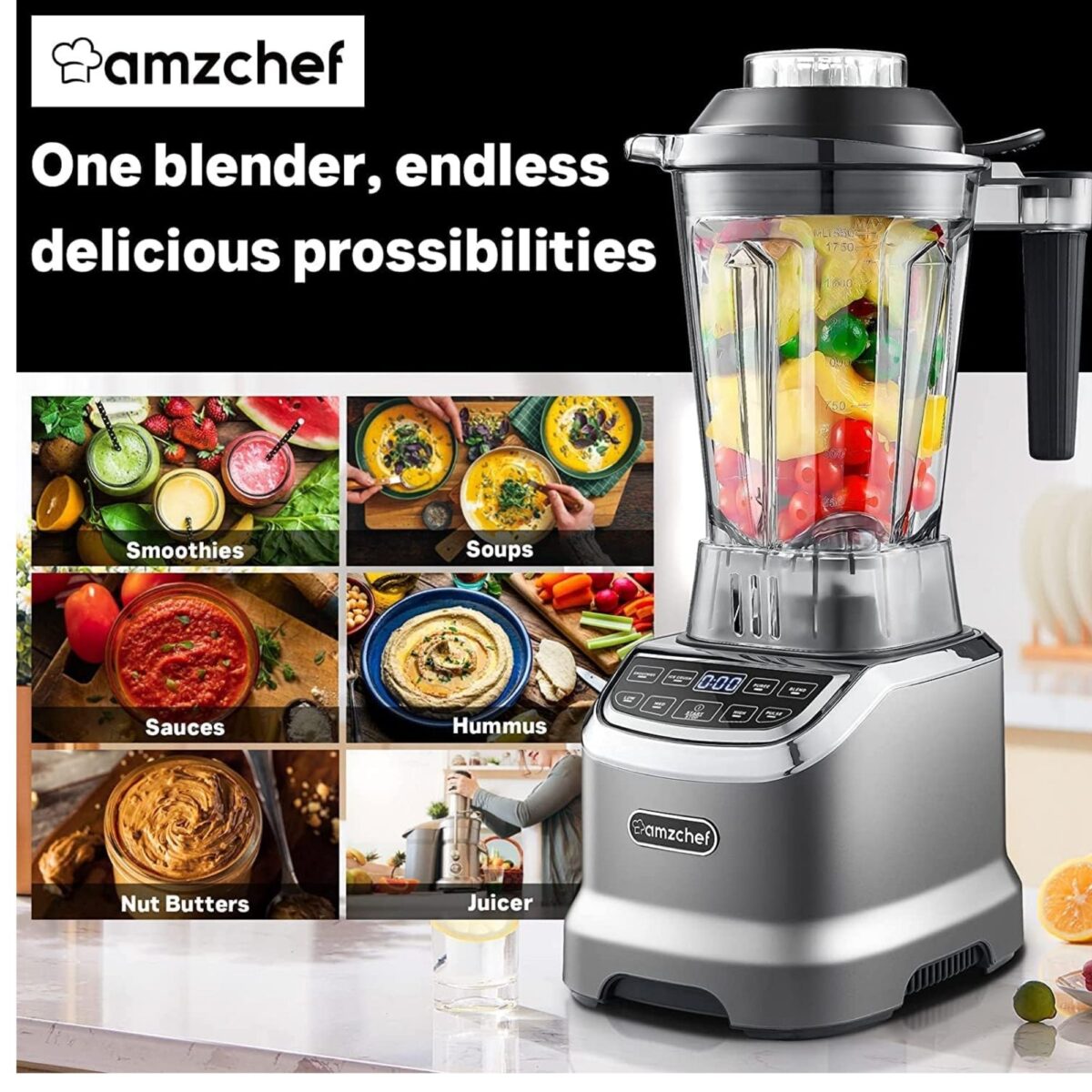 AMZCHEF TWO BLEND WAYS 2000W BLENDER & SMOOTHIE MAKER