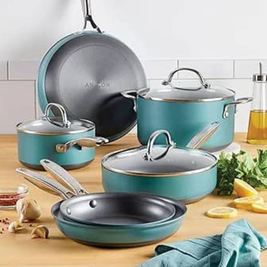 ANOLON ACHIEVE HARD ANODIZED 9PC COOKWARE SET TEAL BLUE