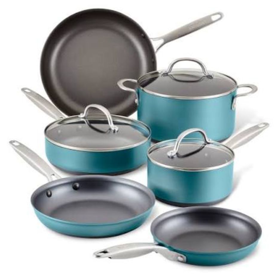 ANOLON ACHIEVE HARD ANODIZED 9PC COOKWARE SET TEAL BLUE