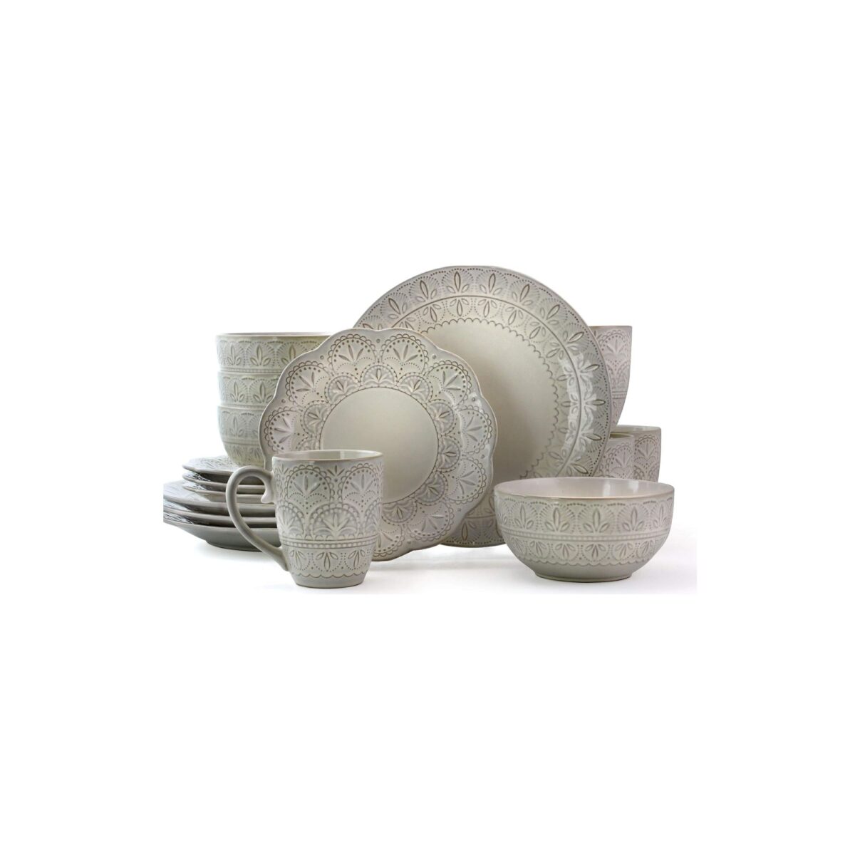 ELAMA WHITE LACE ELEGANT ROUND EMBOSSED HIGH CLASS 16PC DINNER SET
