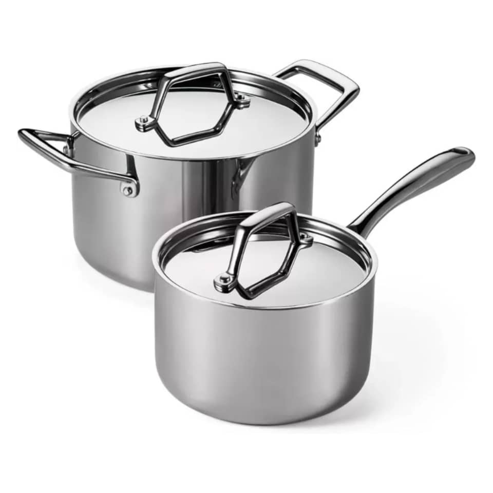 TRAMONTINA 4PC STAINLESS STEEL TRI-PLY CLAD STOCKPOT AND SAUCE PAN