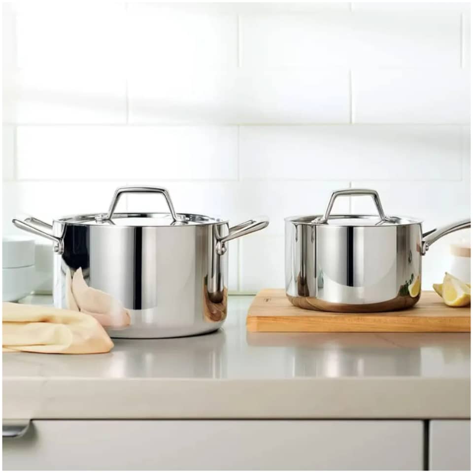 TRAMONTINA 4PC STAINLESS STEEL TRI-PLY CLAD STOCKPOT AND SAUCE PAN
