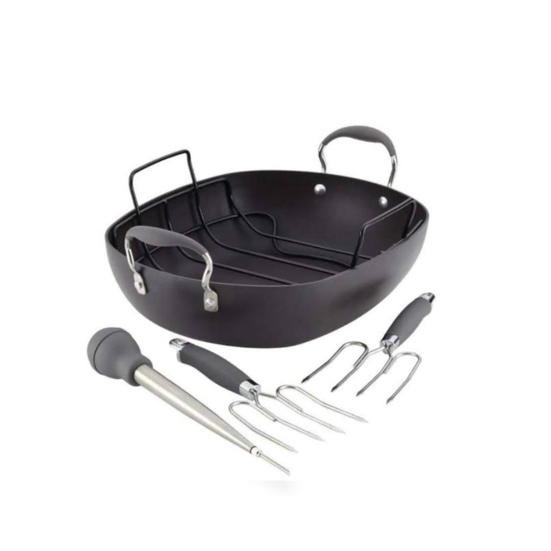 Anolon Advanced Hard-Anodized Non-stick  16-Inch x 13-Inch Oval Roaster Set with Utensils