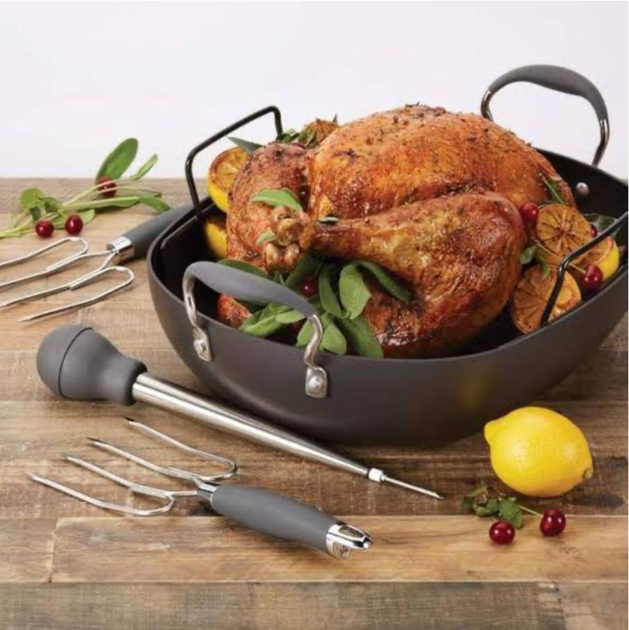 Anolon Advanced Hard-Anodized Non-stick  16-Inch x 13-Inch Oval Roaster Set with Utensils