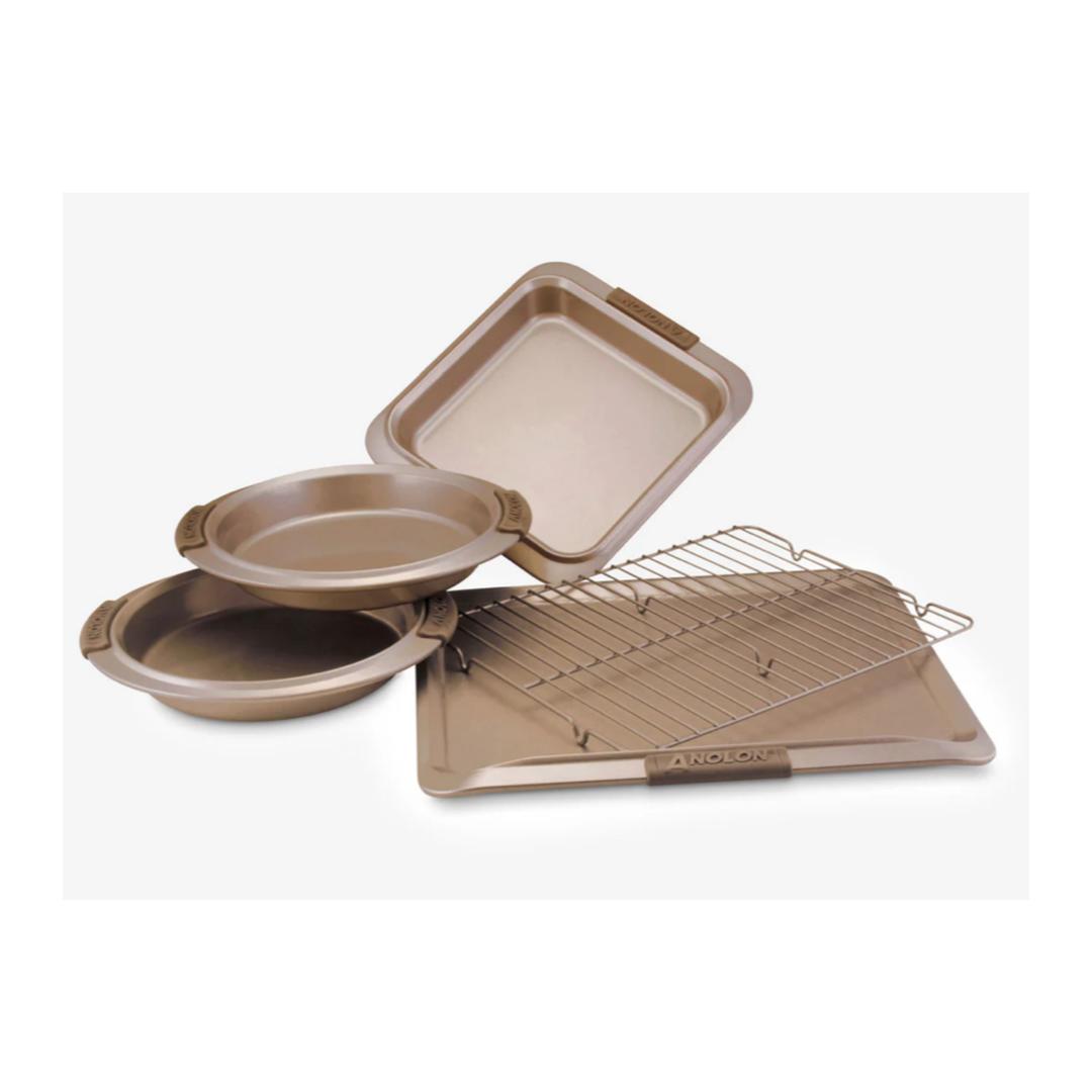 Anolon Advanced Bronze Non-stick Bakeware Set with Silicone Grips, 5-Piece