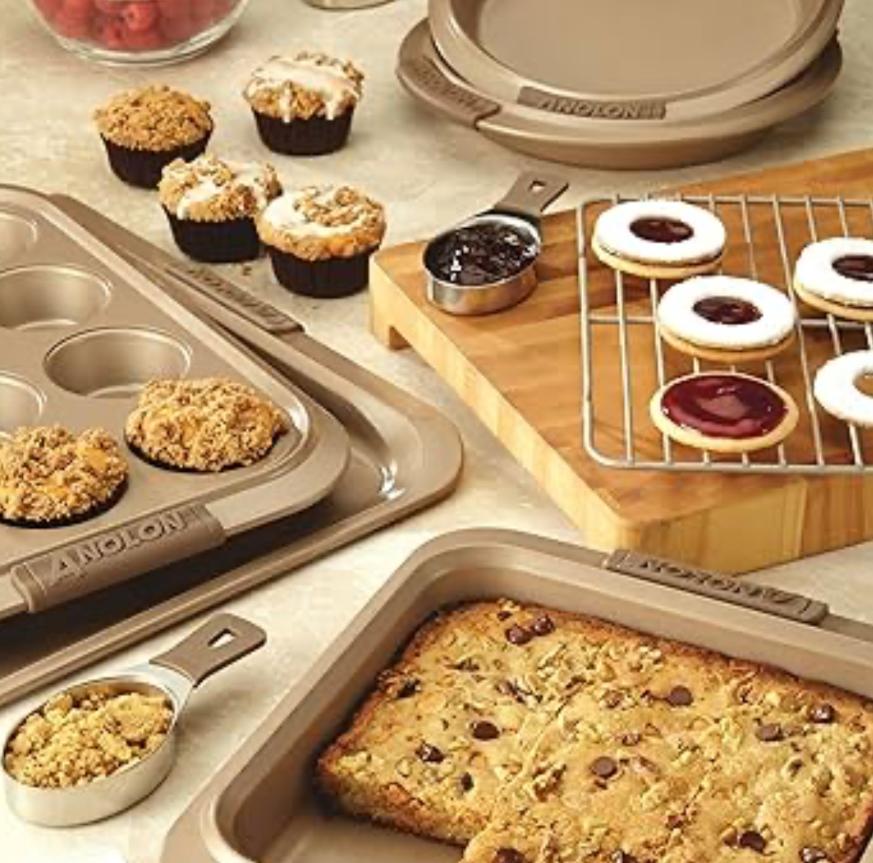 Anolon Advanced Bronze Non-stick Bakeware Set with Silicone Grips, 5-Piece