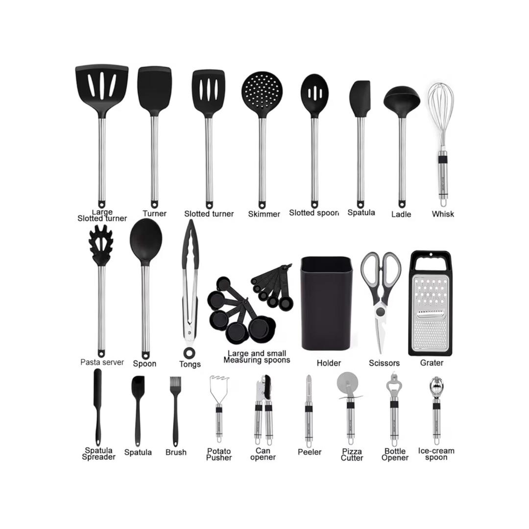 BESTZMWK 33pcs  Silicon and Stainless Steel kitchen Utensil and Gadgets Set