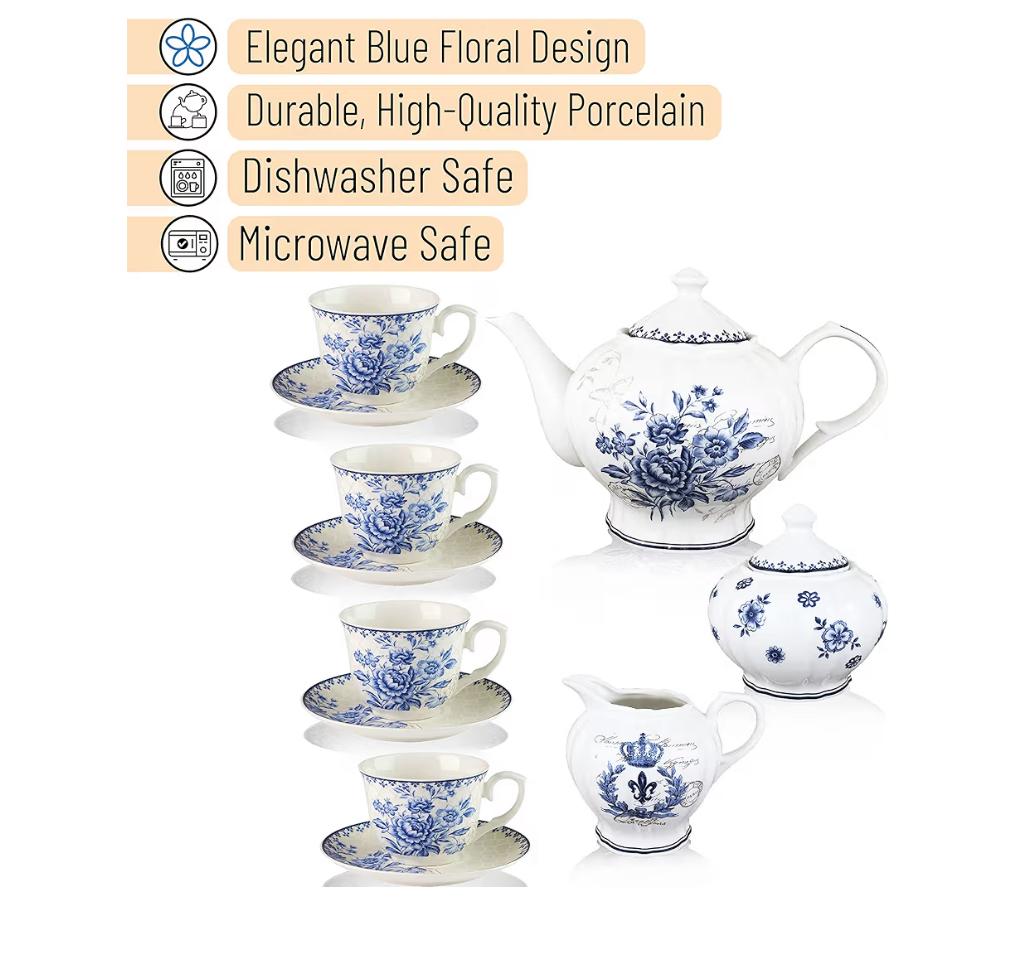 BTäT Blue Dream 11 Piece Porcelain Tea Set Service for Four