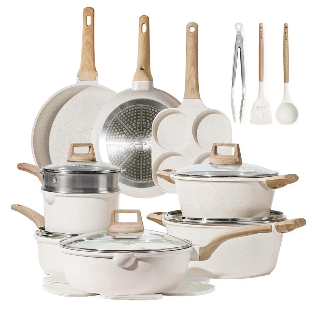 CAROTE 21PCS White Granite Cookware Set