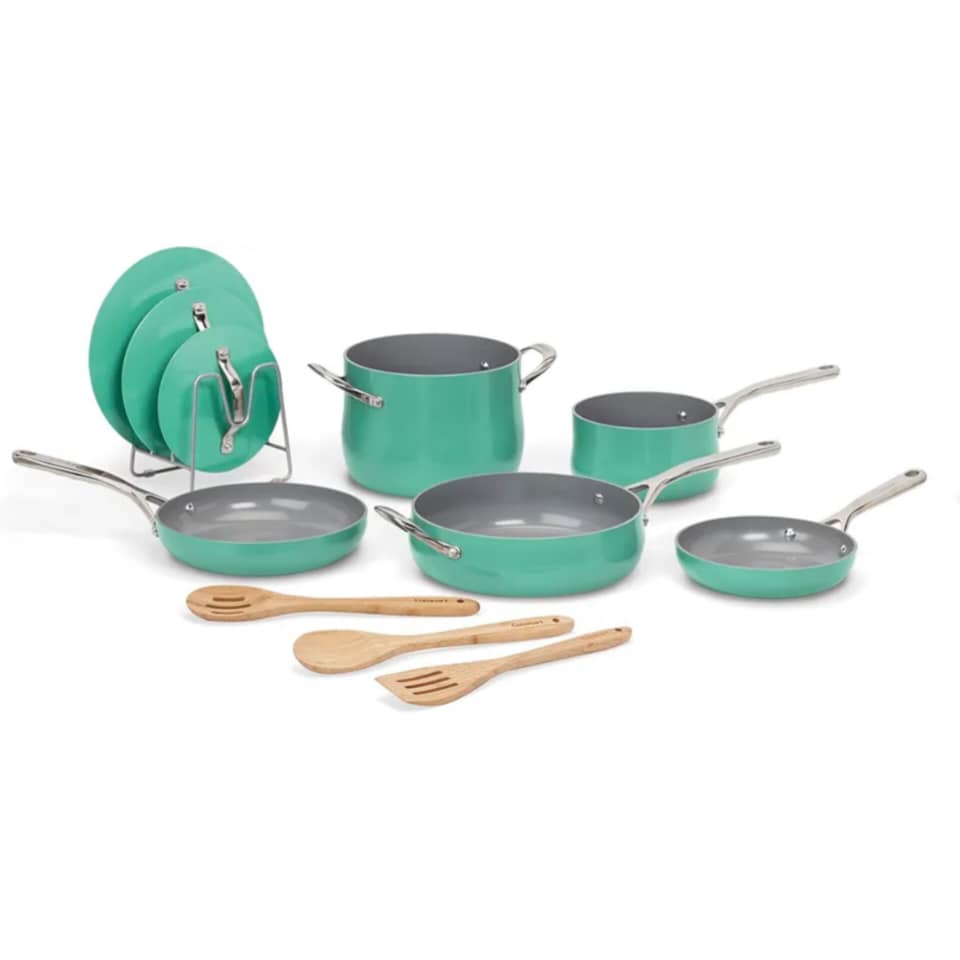 CUISINART CULINARY COLLECTION CERAMIC 12PCS COOKWARE SET TEAL GREEN