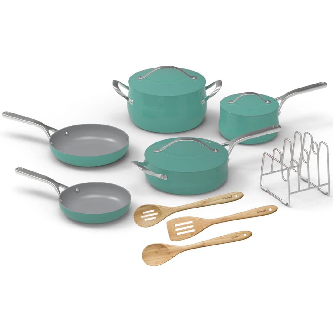 CUISINART CULINARY COLLECTION CERAMIC 12PCS COOKWARE SET TEAL GREEN