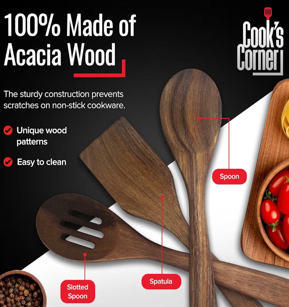 Cook’s Corner 3-Piece Acacia Wood Utensil Set