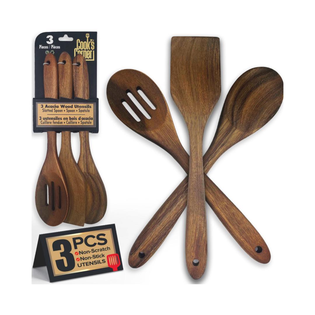 Cook’s Corner 3-Piece Acacia Wood Utensil Set