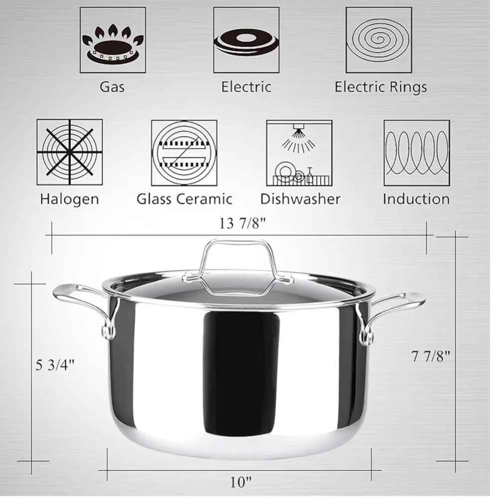Duxtop 3-Ply Stainless Steel 6.5 Quart Stock Pot with Lid