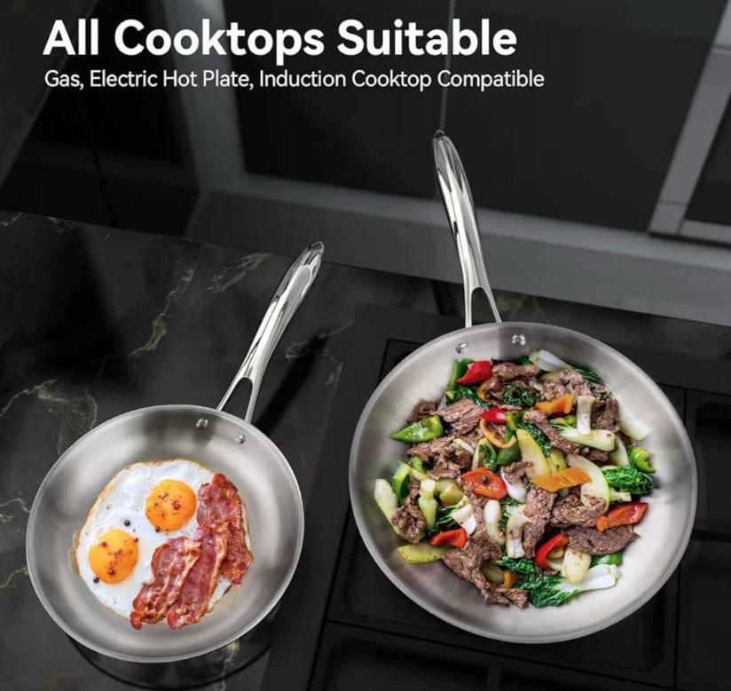 DUXTOP WHOLE-CLAD TRI-PLY STAINLESS STEEL NDUCTION 8" AND 10" 2PCS SKILLET SET