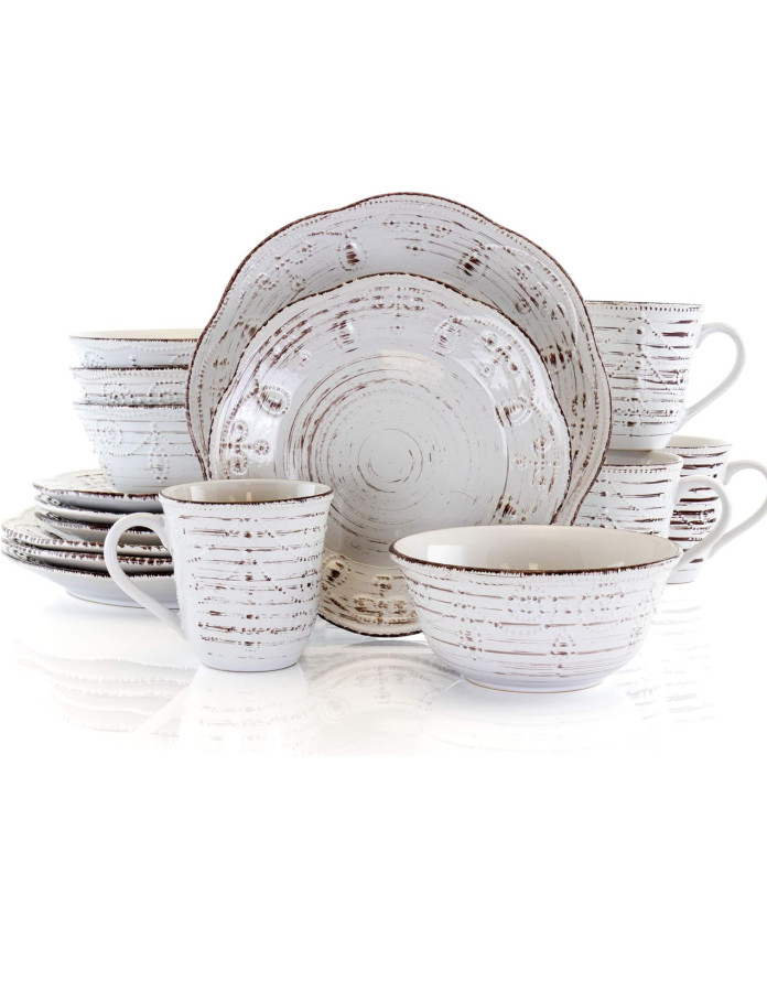 ELEMA RUSTIC BIRCH STONEWARE COLLECTION 16PC DINNERWARE SET