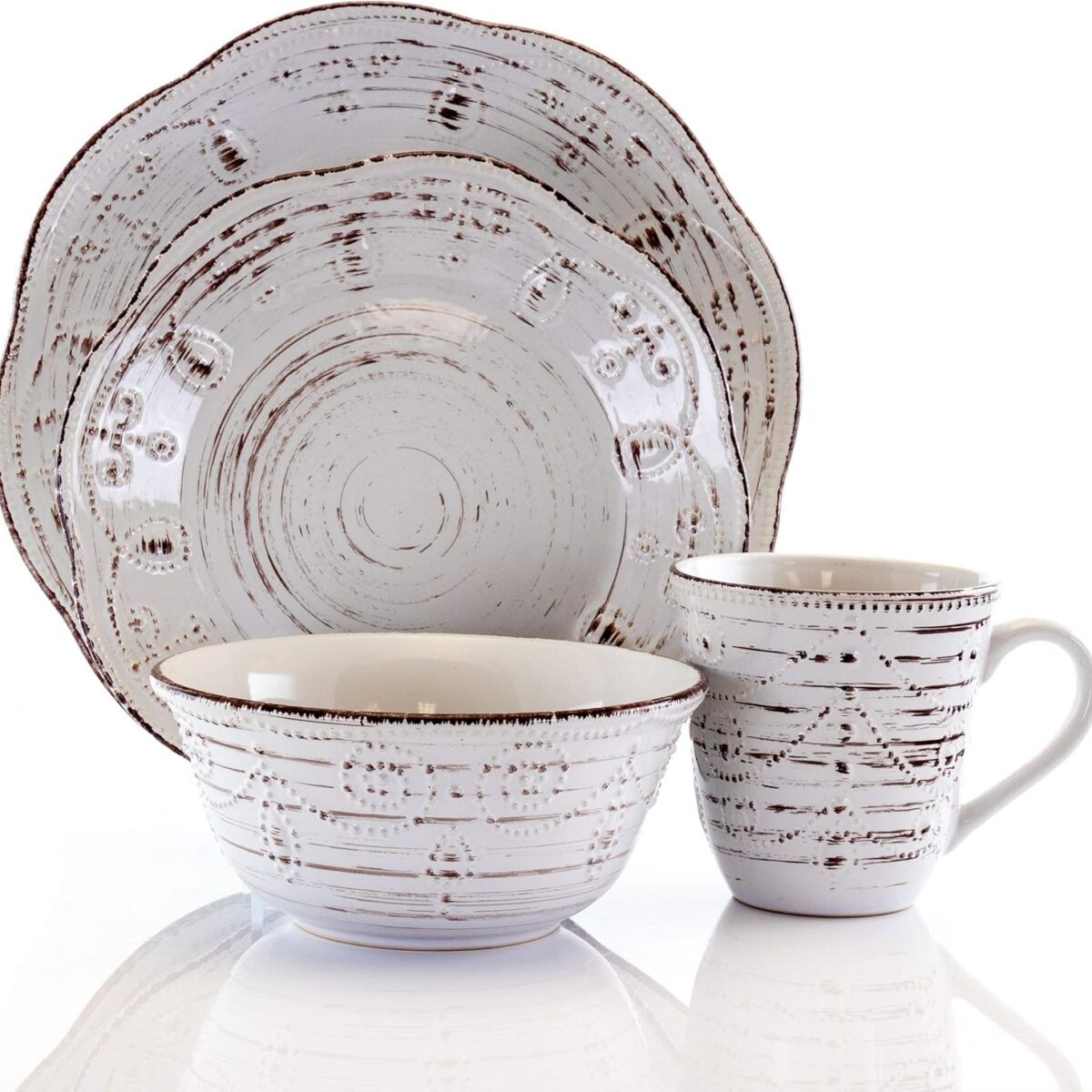 ELEMA RUSTIC BIRCH STONEWARE COLLECTION 16PC DINNERWARE SET