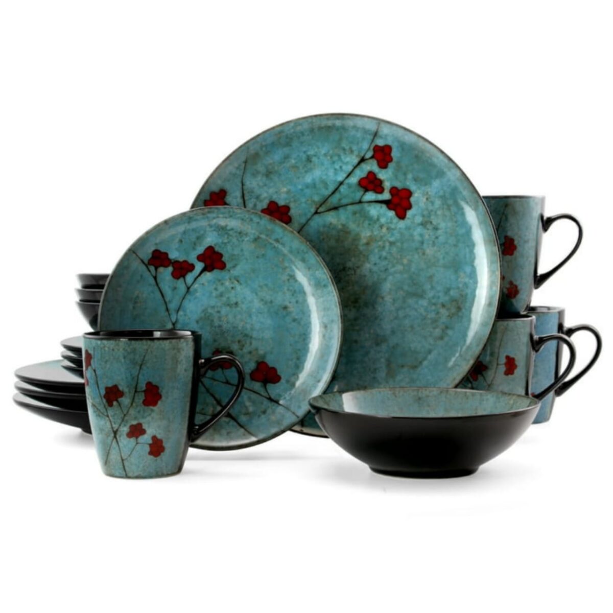 ELEMA COLLECTION 16PCS FLORAL DINNERWARE SET BLUE & RED
