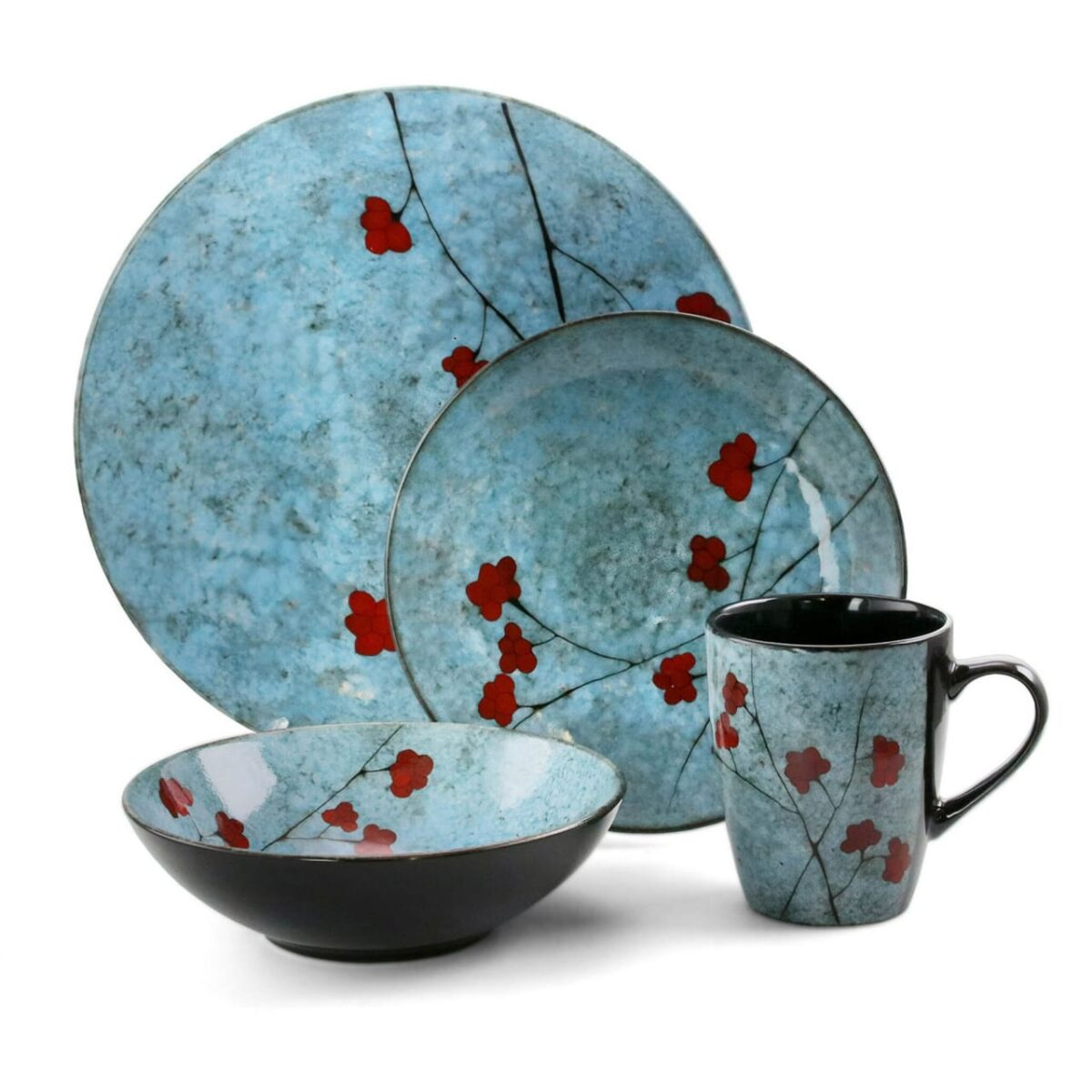 ELEMA COLLECTION 16PCS FLORAL DINNERWARE SET BLUE & RED