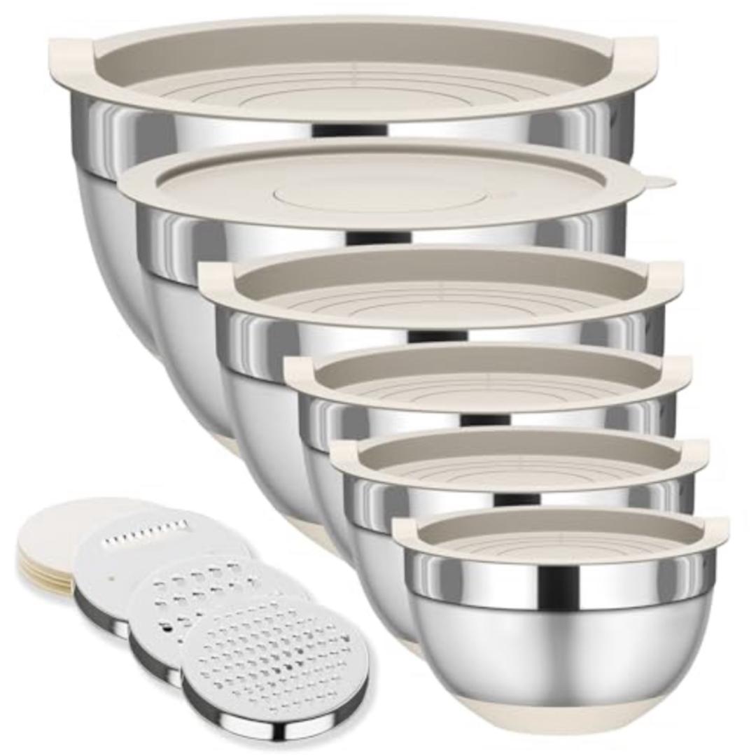 FYRNOVA 6 Piece Stainless Steel Mixing Bowls with Lids Set