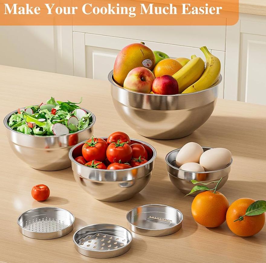 FYRNOVA 6 Piece Stainless Steel Mixing Bowls with Lids Set