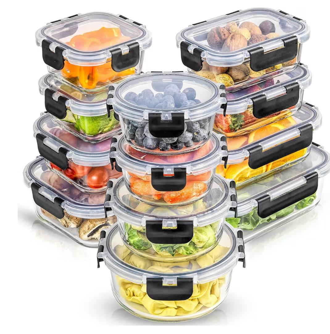 JoyJolt 24 Piece Glass Food Storage Container Set with Leakproof Lid