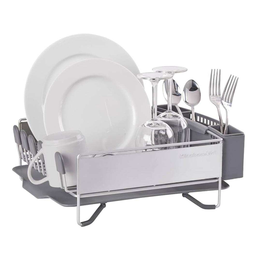 KitchenAid Compact Space Saving Dish Rack with Removable Flatware Caddy