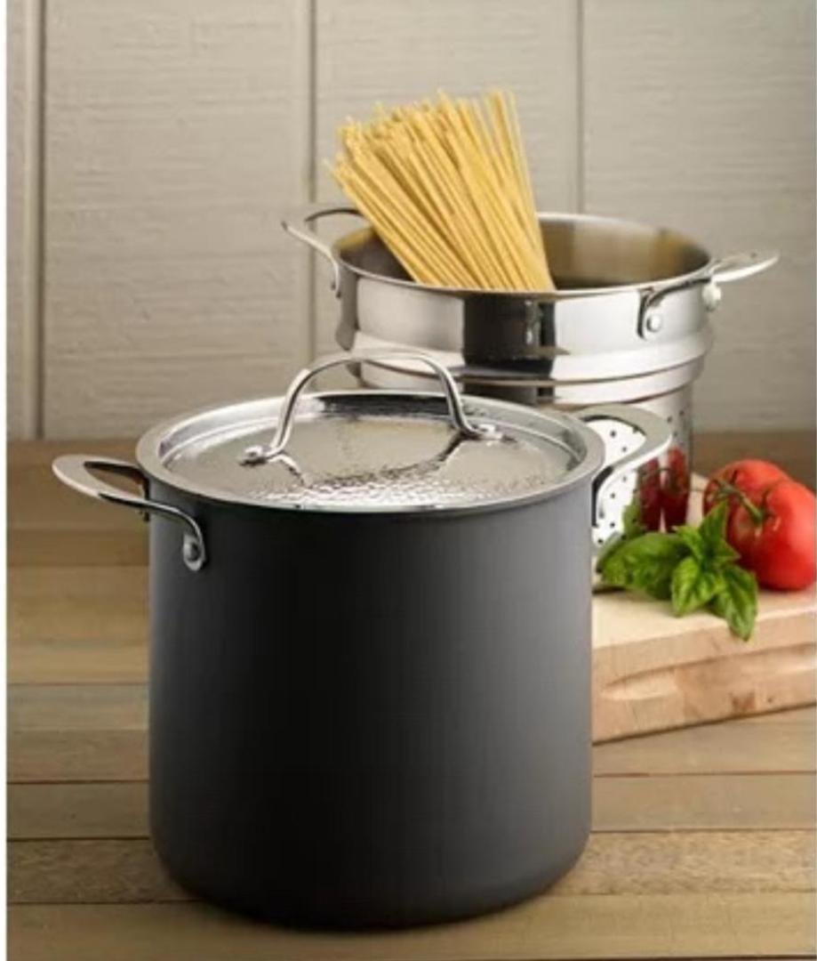 Lagostina Nera 3‑Piece Hard Anodized 8 Qt Stockpot with Steamer