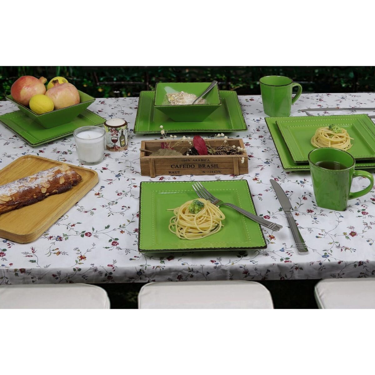 LORREN HOME TRENDS 16PC SQUARE BEADED DINNERWARE SET