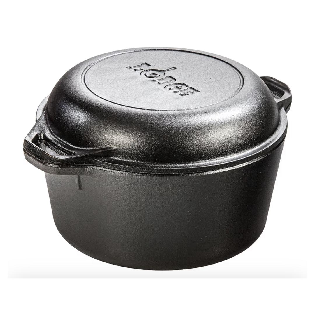 Lodge 5 Quart Cast Iron Double Dutch Oven Pre-Seasoned Lid Converts to 10.25” Skillet