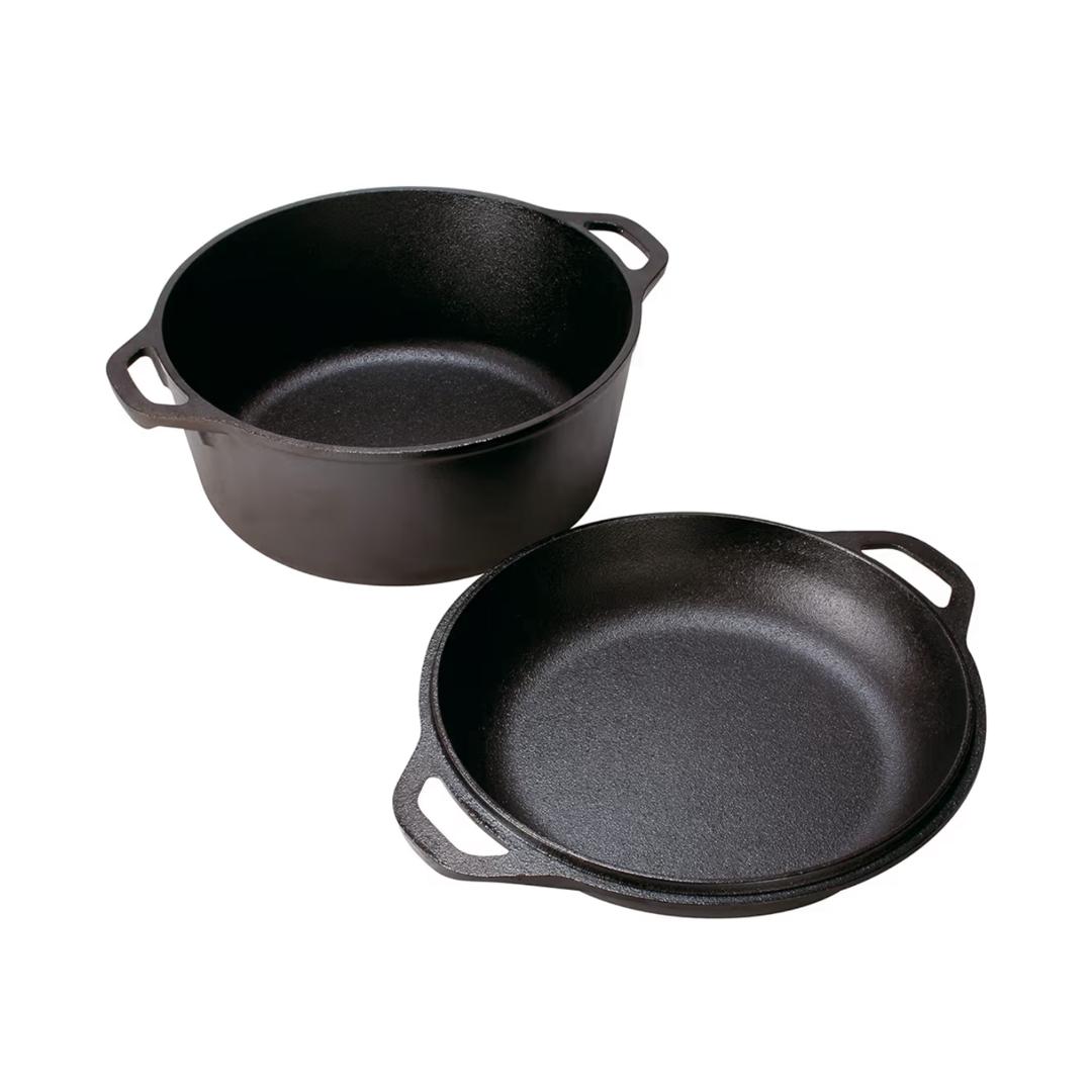 Lodge 5 Quart Cast Iron Double Dutch Oven Pre-Seasoned Lid Converts to 10.25” Skillet