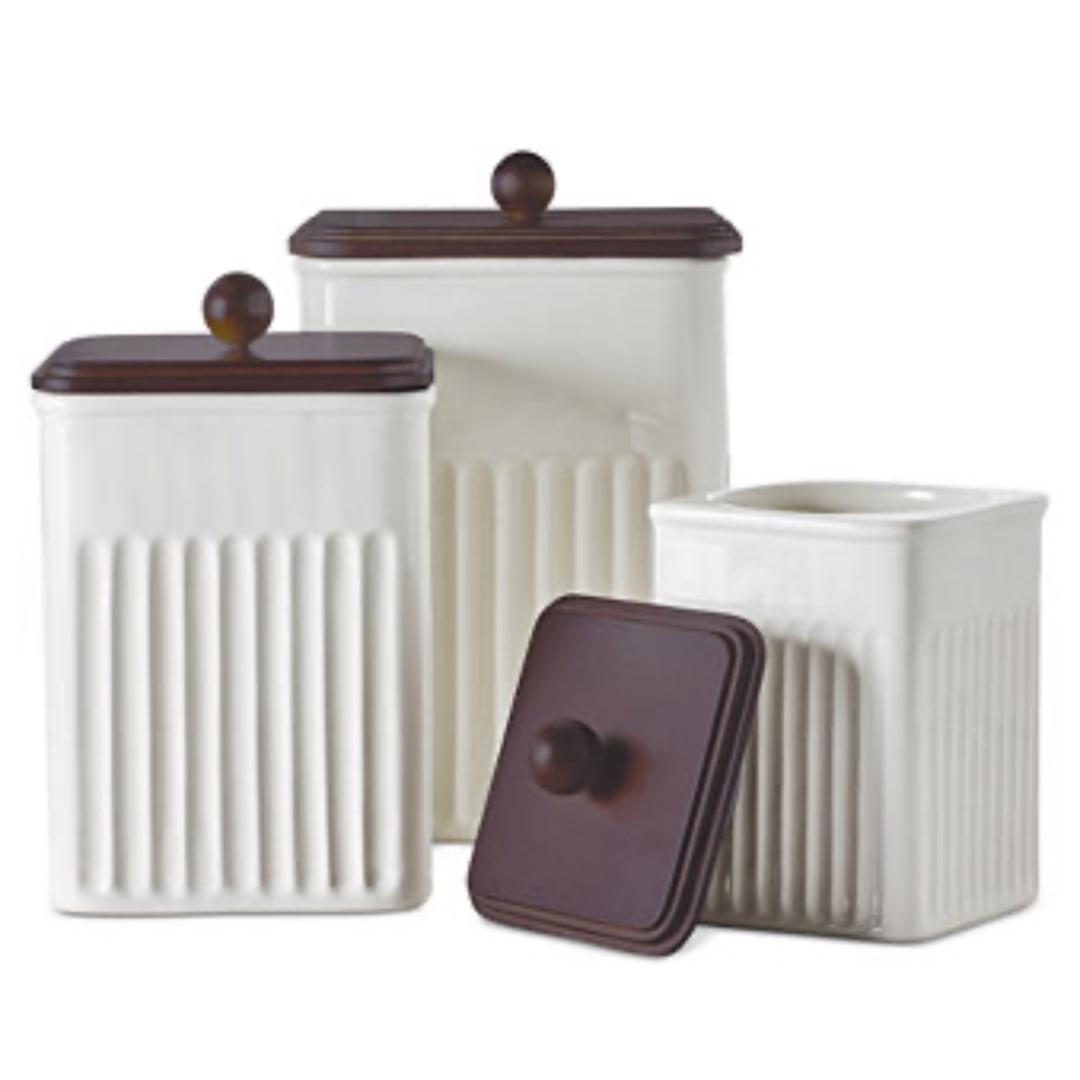 Martha Stewart 6-Piece Ceramic Canister Set with Acacia Wood Lids
