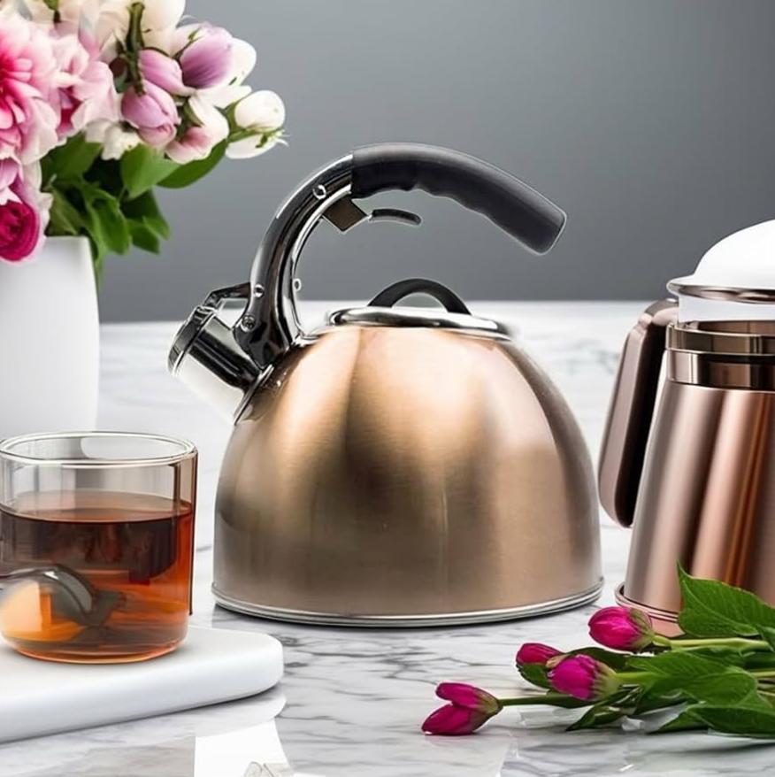 Primula Soft Grip 3 Qt Whistling Copper Stainless Steel Tea Kettle