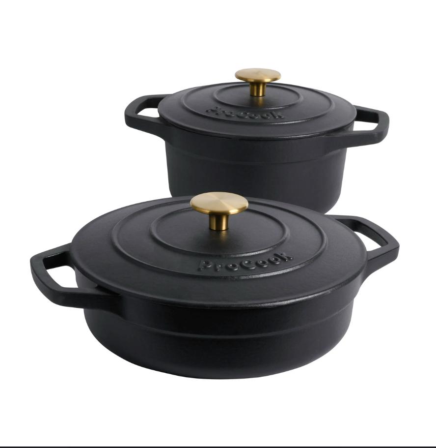 Procook Cast Iron Casserole Dish Set 20cm & 24cm