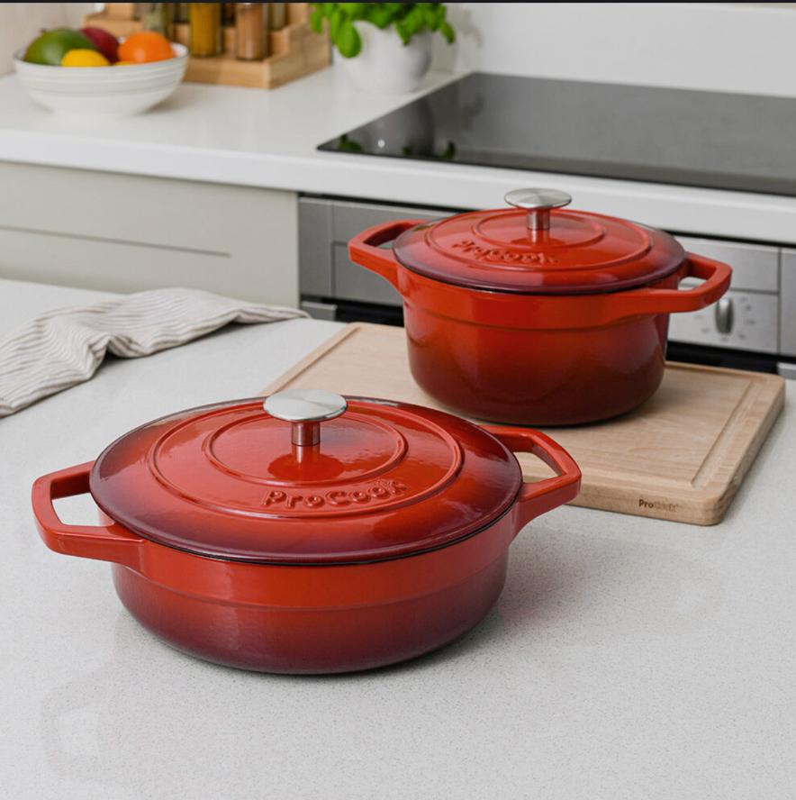 Procook Cast Iron Casserole Dish Set 20cm & 24cm