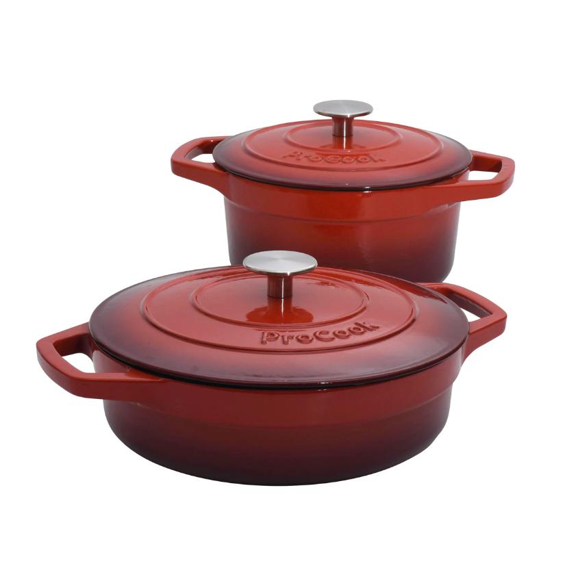 Procook Cast Iron Casserole Dish Set 20cm & 24cm