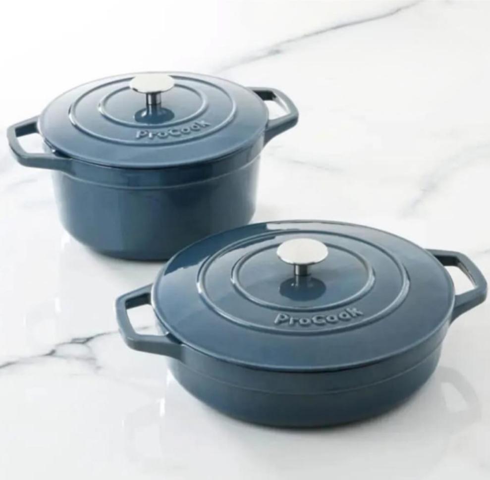 Procook Cast Iron Casserole Dish Set 20cm & 24cm