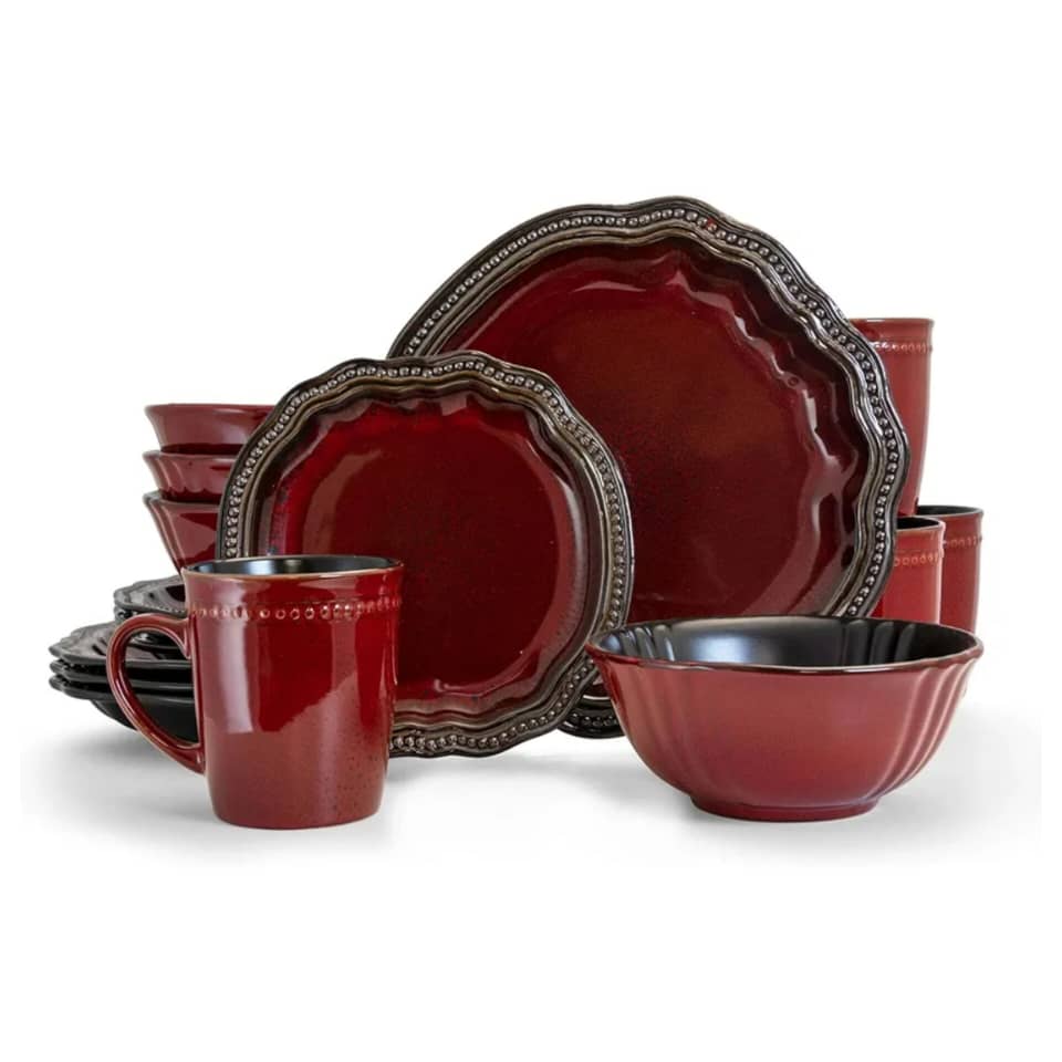 ELEMA COLLECTION 16PCS OVAL ROUND DARK RED WITH BRONZE ACCENTS