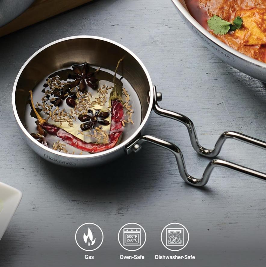 Tramontina Utsava 9.35 Ounces Tri-Ply Clad Stainless Steel Tadka Pan
