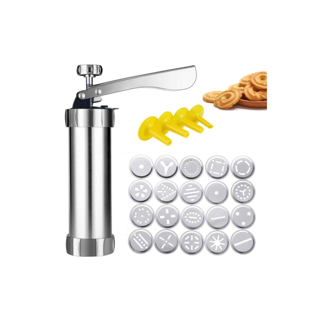 VIVEKATT Stainless Steel Cookie Press Gun, 20 Cookie Discs, 4 Nozzles