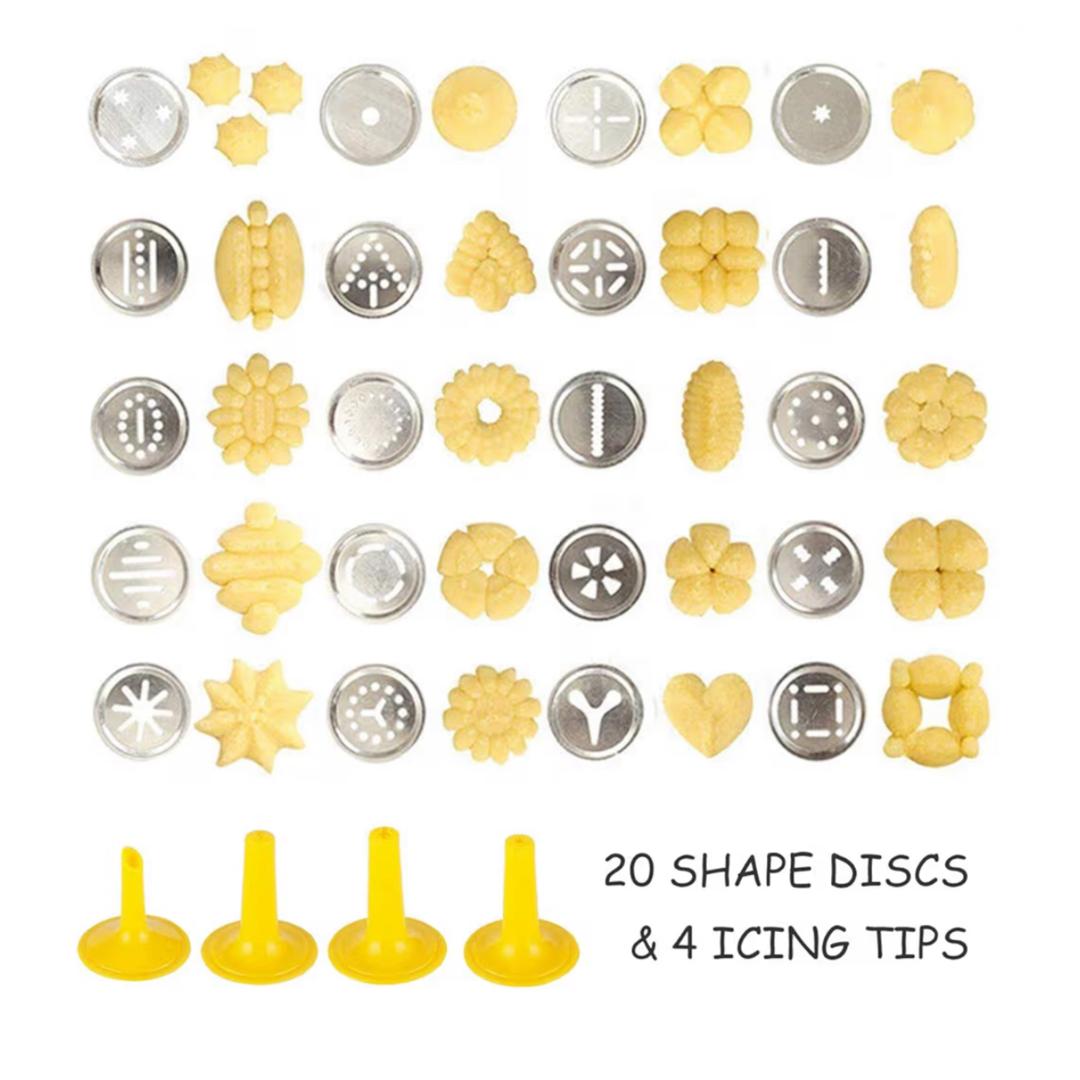VIVEKATT Stainless Steel Cookie Press Gun, 20 Cookie Discs, 4 Nozzles