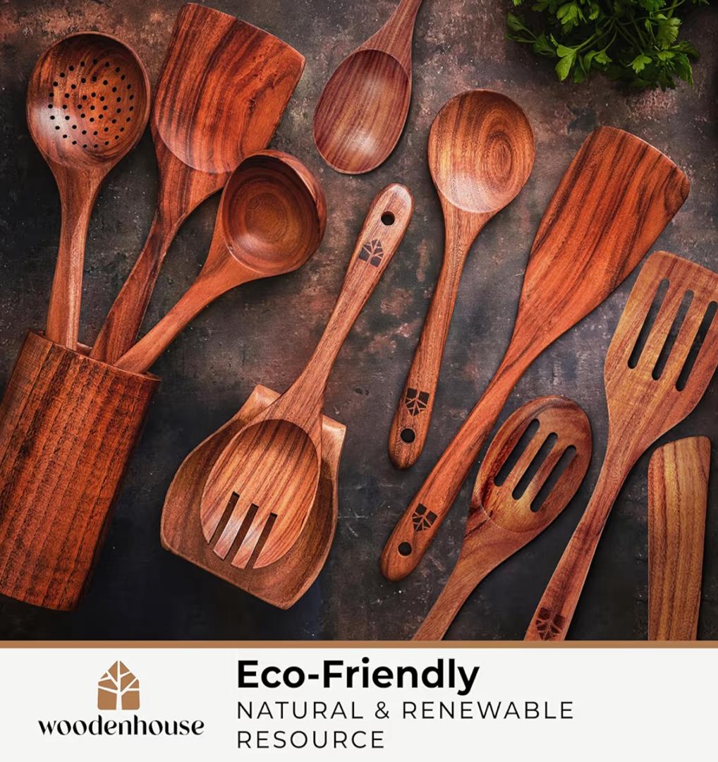 WOODEN HOUSE 12pc Wooden Cooking Utensils Set