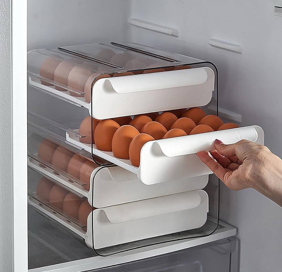 WUWEOT 32 Grid Double-Layer Egg Storage Drawer Container for Refrigerator