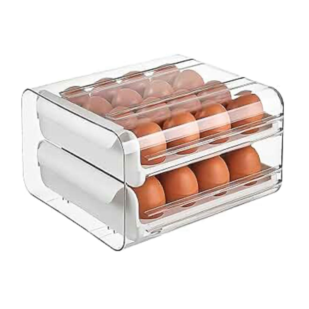 WUWEOT 32 Grid Double-Layer Egg Storage Drawer Container for Refrigerator