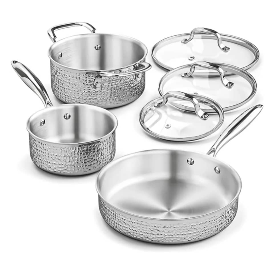 AUFRANC 6PC HAMMERED STAINLESS STEEL COOKWARE SET