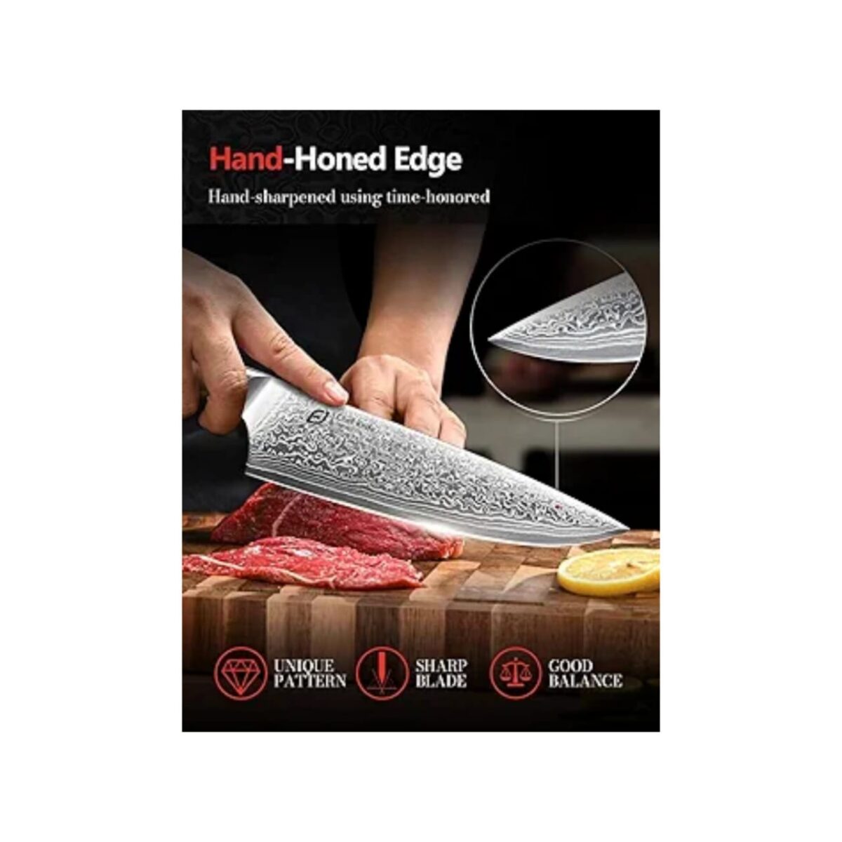 EMOJOY DAMASCUS 8” PROFESSIONAL CHEF KNIFE IN JAPANESE STEEL
