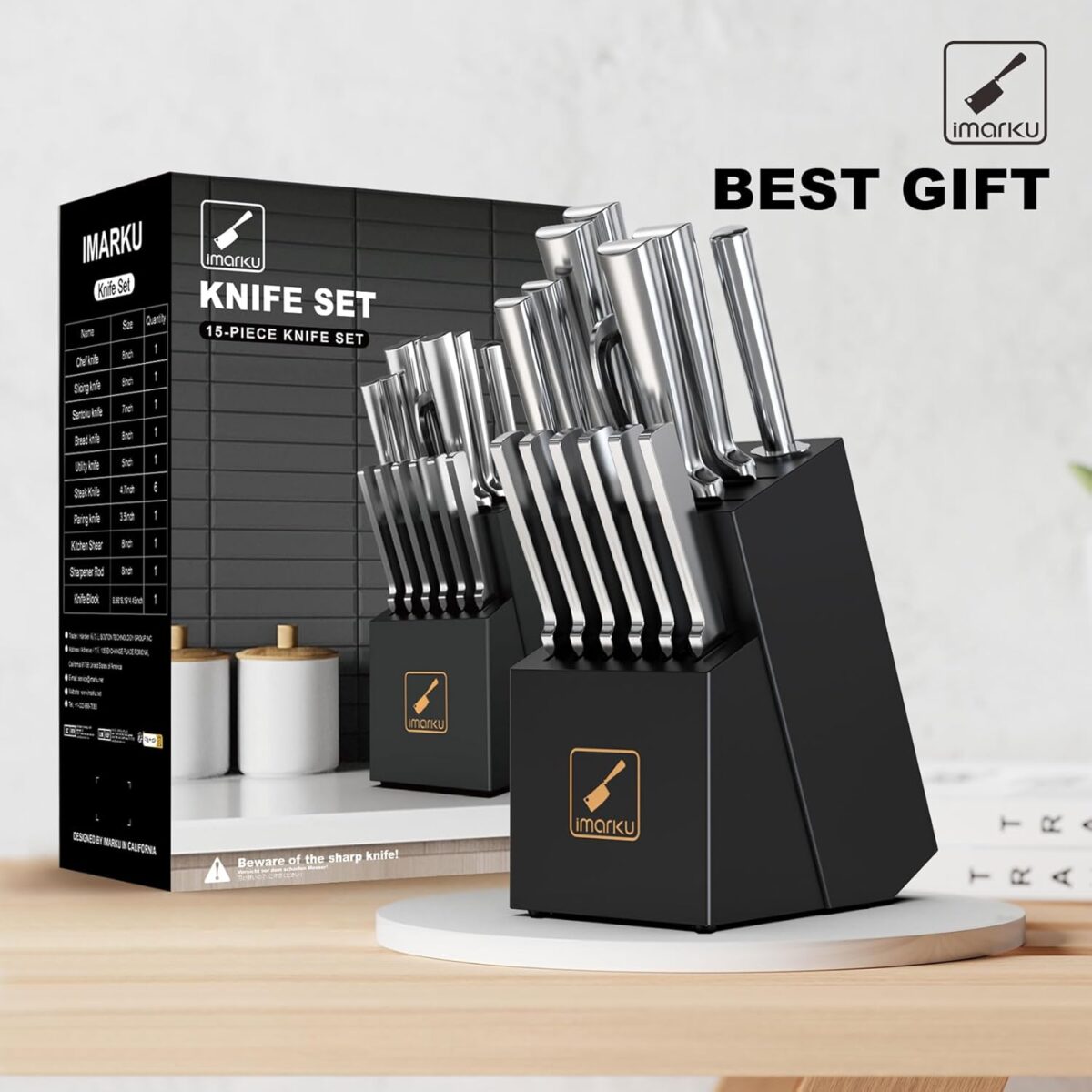 IMARKU 15PCS STAINLESS STEEL KNIFE SET