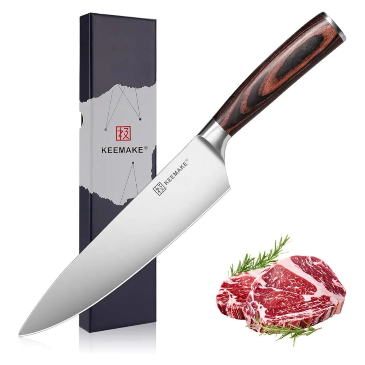 KEEMAKE 8” HIGH CARBON STAINLESS STEEL CHEF KNIFE PAKKAWOOD HANDLE
