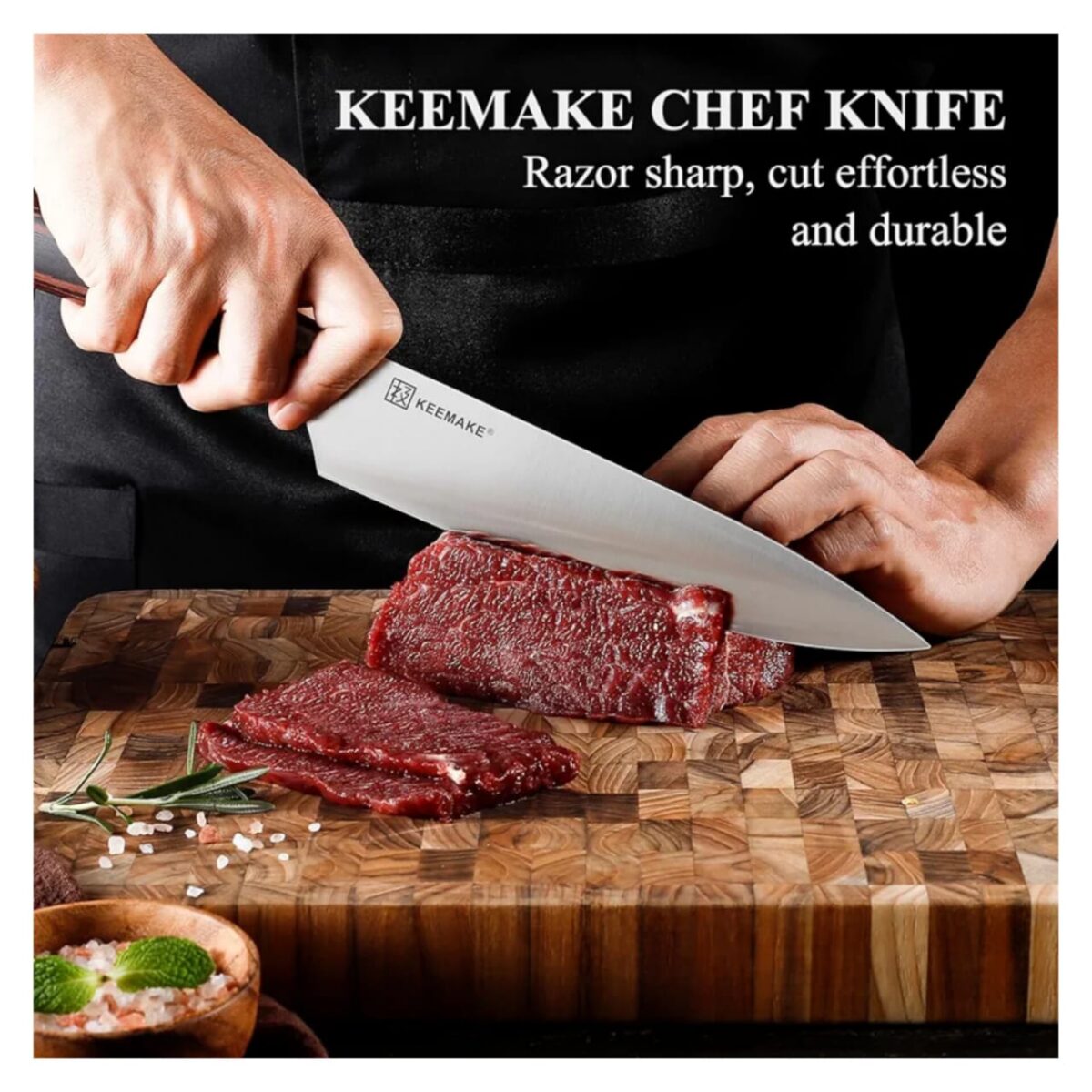 KEEMAKE 8” HIGH CARBON STAINLESS STEEL CHEF KNIFE PAKKAWOOD HANDLE