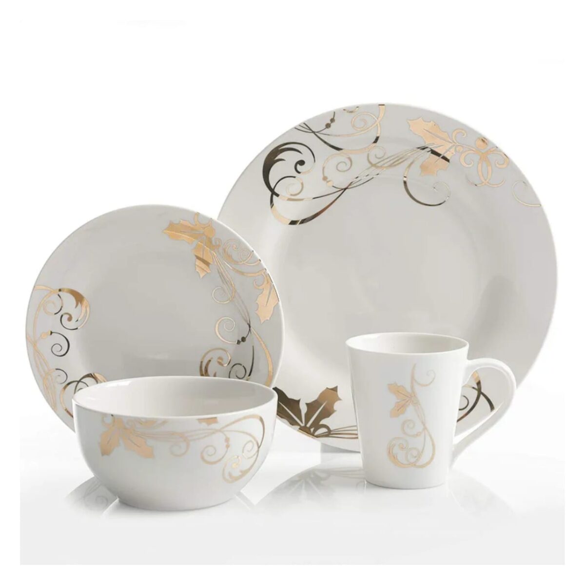 GIBSON HOME SEASONAL GOLD DINNERWARE SET FOR 4